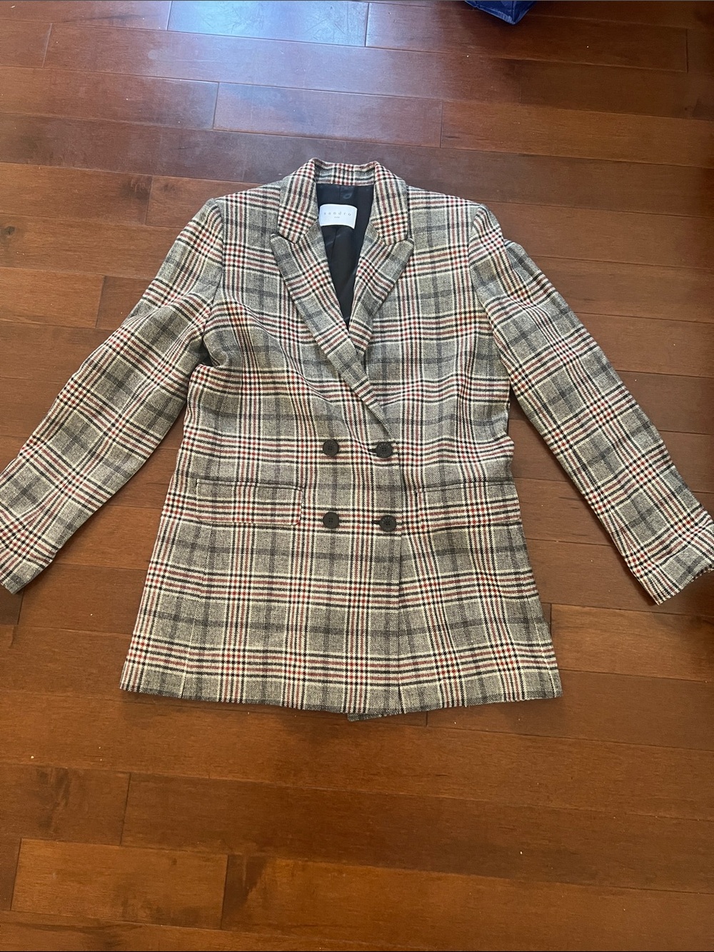 NWOT Sandro Double-Breasted Plaid Blazer EU 38